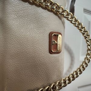 Valentica Cream Leather Chain Shoulder Bag